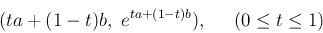\begin{displaymath}
( ta+(1-t)b,\;e^{ta+(1-t)b} ),\;\;\;\;\;(0\le t\le 1)
\end{displaymath}