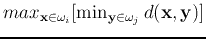 $max_{{\bf x}\in \omega_i}[\min_{{\bf y}\in \omega_j} d({\bf x},{\bf y})]$