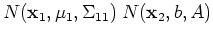 $\displaystyle N({\bf x}_1,\mu_1,\Sigma_{11})\;N({\bf x}_2,b,A)$