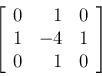 \begin{displaymath}
\left[ \begin{array}{rrr} 0 & 1 & 0  1 & -4 & 1  0 & 1 & 0
\end{array} \right]
\end{displaymath}