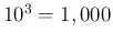 $10^3=1,000$