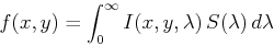\begin{displaymath}f(x,y)=\int_0^{\infty} I(x,y,\lambda) S(\lambda) d\lambda \end{displaymath}