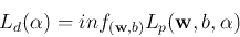 \begin{displaymath}L_d({\bf\alpha})=inf_{({\bf w},b)} L_p({\bf w},b,{\bf\alpha}) \end{displaymath}