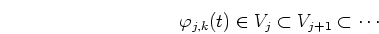 \begin{displaymath}\varphi_{j,k}(t) \in V_j \subset V_{j+1} \subset \cdots \end{displaymath}