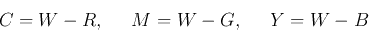 \begin{displaymath}C=W-R,\;\;\;\;\;M=W-G,\;\;\;\;\;Y=W-B\end{displaymath}