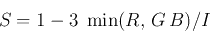 \begin{displaymath}S=1-3\;\min(R, G B)/I \end{displaymath}