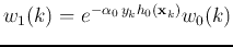 $w_1(k)=e^{-\alpha_0  y_kh_0({\bf x}_k)}w_0(k)$