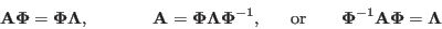 \begin{displaymath}
{\bf A}{\bf\Phi}={\bf\Phi}{\bf\Lambda},
\;\;\;\;\;\;\;\;\;...
...r}\;\;\;\;\;\;\;
{\bf\Phi}^{-1}{\bf A}{\bf\Phi}={\bf\Lambda}
\end{displaymath}