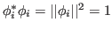 ${\bf\phi}_i^*{\bf\phi}_i=\vert\vert{\bf\phi}_i\vert\vert^2=1$