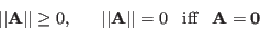 \begin{displaymath}
\vert\vert{\bf A}\vert\vert\ge 0,\;\;\;\;\;\;\vert\vert{\bf A}\vert\vert=0\;\;\;\mbox{iff}\;\;\;{\bf A}={\bf0}
\end{displaymath}