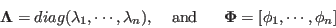 \begin{displaymath}
{\bf\Lambda}=diag(\lambda_1,\cdots,\lambda_n),
\;\;\;\;\mbox{and}\;\;\;\;\;\;
{\bf\Phi}=[{\bf\phi}_1,\cdots,{\bf\phi}_n]
\end{displaymath}