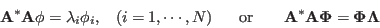 \begin{displaymath}
{\bf A}^*{\bf A}{\bf\phi}=\lambda_i{\bf\phi}_i,\;\;\;(i=1,\...
...\;\;\;\;\;\;
{\bf A}^*{\bf A}{\bf\Phi}={\bf\Phi}{\bf\Lambda}
\end{displaymath}