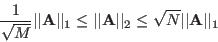 \begin{displaymath}
\frac{1}{\sqrt{M}}\vert\vert{\bf A}\vert\vert _1\le\vert\vert{\bf A}\vert\vert _2\le\sqrt{N}\vert\vert{\bf A}\vert\vert _1
\end{displaymath}