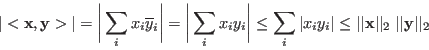 \begin{displaymath}
\vert<{\bf x},{\bf y}>\vert=\bigg\vert\sum_ix_i\overline{y}...
...vert\vert{\bf x}\vert\vert _2\;\vert\vert{\bf y}\vert\vert _2
\end{displaymath}