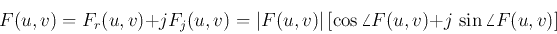 \begin{displaymath}
F(u,v)=F_r(u,v)+jF_j(u,v)=\vert F(u,v)\vert [\cos\angle F(u,v)+j \sin\angle F(u,v)]
\end{displaymath}