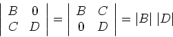 \begin{displaymath}\left\vert \begin{array}{cc}B&0 C&D\end{array} \right\vert=...
...cc}B&C 0&D\end{array} \right\vert=\vert B\vert\;\vert D\vert \end{displaymath}