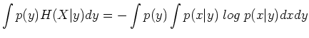$\displaystyle \int p(y) H(X\vert y) dy=-\int p(y) \int p(x\vert y)\;log\;p(x\vert y) dx dy$