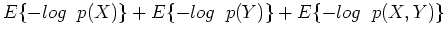 $\displaystyle E\{ -log\;\;p(X)\}+E\{ -log\;\;p(Y)\}+E\{ -log\;\;p(X,Y)\}$