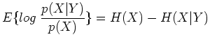$\displaystyle E\{ log\;\frac{p(X\vert Y)}{p(X)} \}=H(X)-H(X\vert Y)$