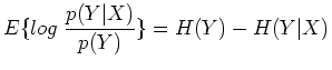 $\displaystyle E\{ log\;\frac{p(Y\vert X)}{p(Y)} \}=H(Y)-H(Y\vert X)$