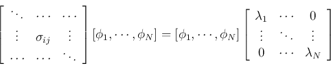 \begin{displaymath}
\left[ \begin{array}{ccc}\ddots &\cdots &\cdots \\
\vdots &...
... & \vdots \\
0 & \cdots & \lambda_{N}
\end{array} \right]
\end{displaymath}