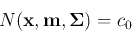 \begin{displaymath}
N({\bf x},{\bf m},{\bf\Sigma})=c_0
\end{displaymath}