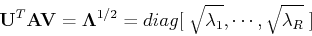 \begin{displaymath}{\bf U}^T{\bf AV}={\bf\Lambda}^{1/2}=diag[\;\sqrt{\lambda_1},\cdots,\sqrt{\lambda_R}\;]
\end{displaymath}