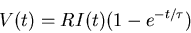 \begin{displaymath}V(t)=RI(t)(1-e^{-t/\tau}) \end{displaymath}