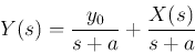 \begin{displaymath}
Y(s)=\frac{y_0}{s+a}+\frac{X(s)}{s+a}
\end{displaymath}