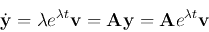 \begin{displaymath}
\dot{\bf y}=\lambda e^{\lambda t}{\bf v}={\bf A}{\bf y}
={\bf A}e^{\lambda t}{\bf v}
\end{displaymath}