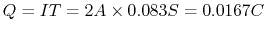 $Q=IT=2A\times 0.083 S=0.0167 C$
