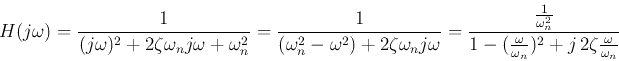\begin{displaymath}H(j\omega)=\frac{1}{(j\omega)^2+2\zeta\omega_n j\omega+\omega...
...-(\frac{\omega}{\omega_n})^2+j 2\zeta\frac{\omega}{\omega_n}} \end{displaymath}