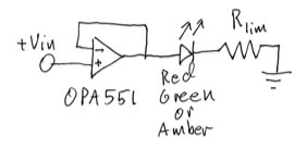 Op amp driving LED with limiting resistor