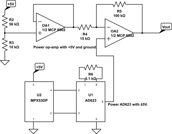 Differential Amplifier circuit for a pressure sensor